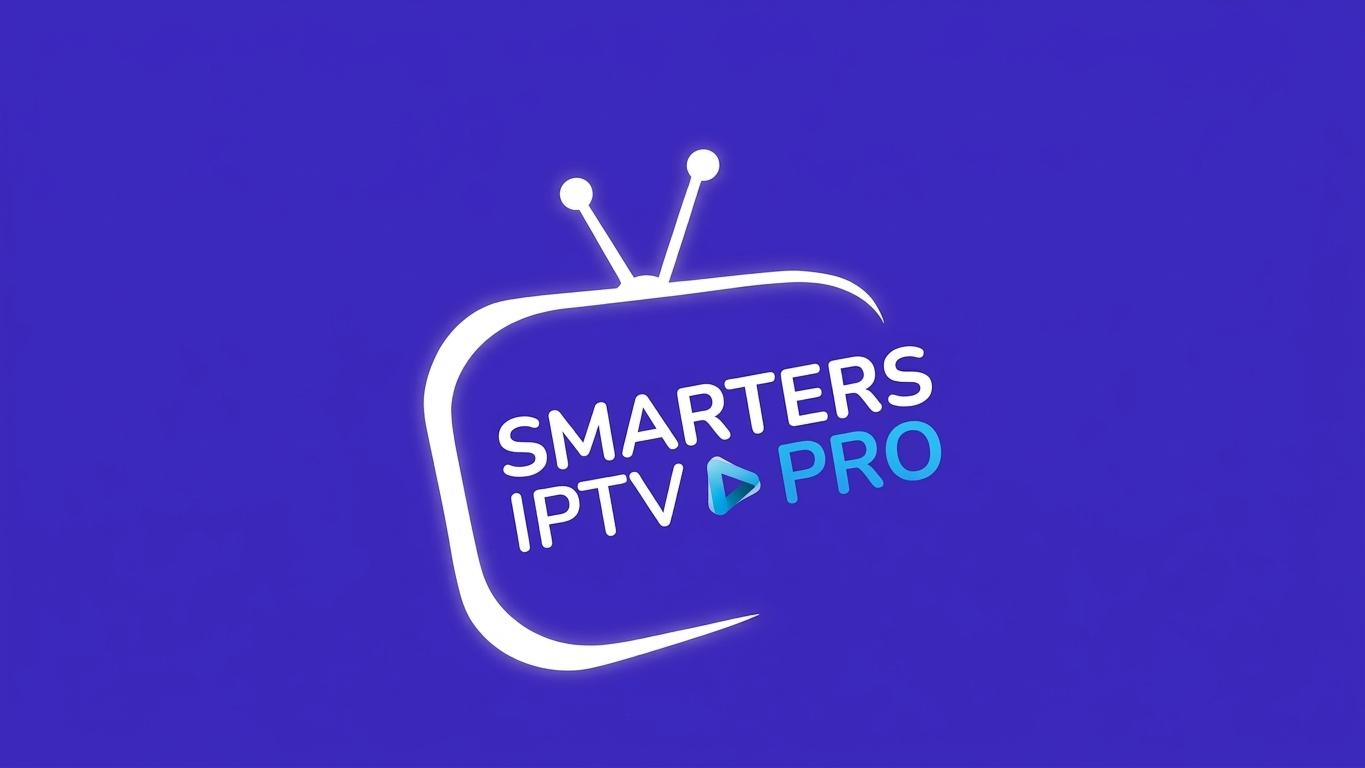 Logo von IPTV Smarters Pro in der Schweiz auf violettem Hintergrund.