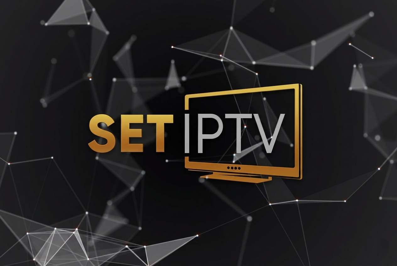 Set IPTV Logo Erchläring für d’Schwiiz uf dunklem Hintergrund mit Netz-Grafik